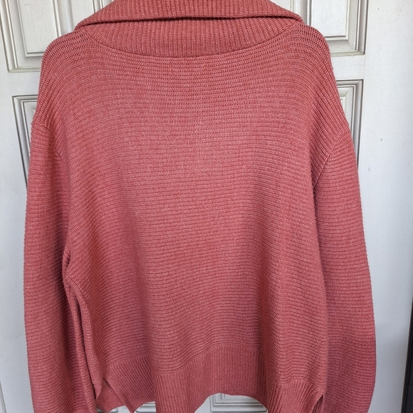 Sonoma Sweater Rust SzXL 1/4Zip Wide Collar /Cuffs Long Sleeves Hem Slit Sides - Picture 12 of 12